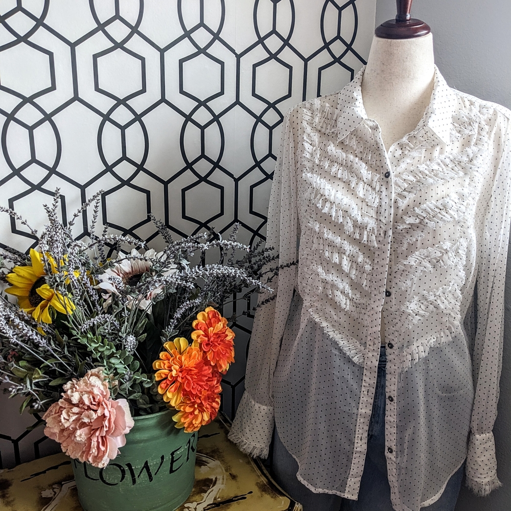 Free People Sheer White Polka Dot Blouse